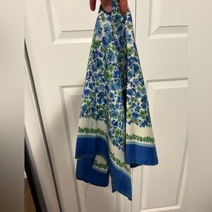 Vintage Floral Blue and Green Scarf Made in Japan